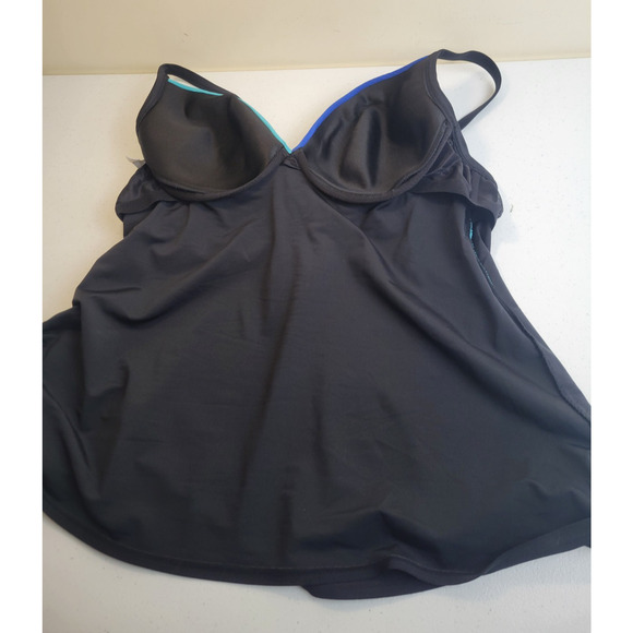 Lane Bryant Black Blue Convertible Ruched Swimwear Tankini Top Underwire Sz 42C - Picture 9 of 12